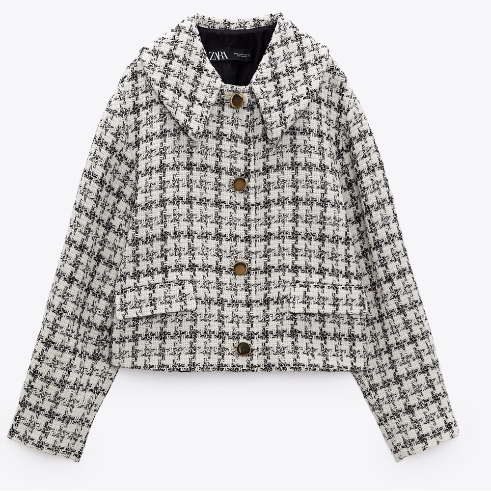 Zara Houndstooth Plaid Textured Weave Jacket